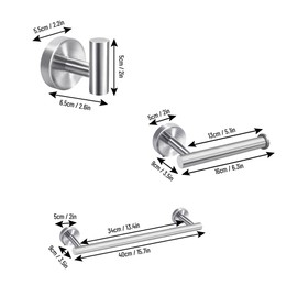 4 Pieces Bathroom Hardware Accessories Set Towel Bar Robe Hooks Toilet Paper Holder 304 Stainless Steel Wall Mounted Towel Holder Silvery