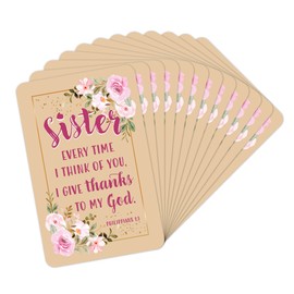 Wallet Scripture Cards - Sister, Phil 1:3 - Pack of 12 Inspirational Christian Cards With Scripture Encouragement, Bible Verse Cards For Women & Men, Daily Prayer Cards For Devotions