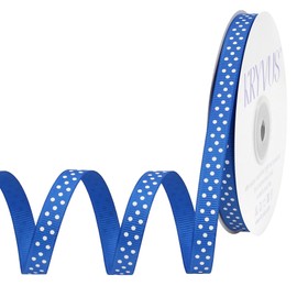 Kryvus Royal Blue Polka Dot Grosgrain Ribbon, 3/8 Inch x 25 Yards Royal Blue Grosgrain Ribbon with White Dots, Polyester Craft Ribbons for Hair Bows, Gift Wrapping, Spring Easter Decor, Sewing & DIY