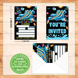 Weifuju Waterslide Birthday Invitations for Boy, Summer Pool Birthday Party Invitations Swimming Invite Cards, Splish Splash Water Slide Bash, 20 Invites with Envelopes (4"x6")