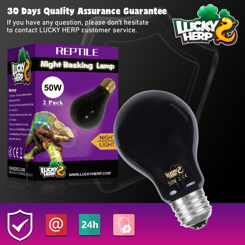 LUCKY HERP Reptile Heat Lamp 50W 2 Pack, Reptile Night