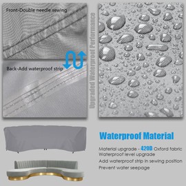 Gicov Curved Sofa Cover Waterproof Sectional Couch Cover Outdoor Furniture Cover Half Moon Sofa Set Protector with Windproof Elastic Cord for Patio Garden Lawn Grey