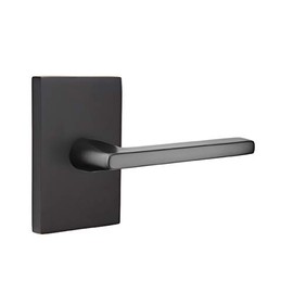 Emtek Passage Set, Modern Rectangular Rosette, Helios Lever, Flat Black, RH