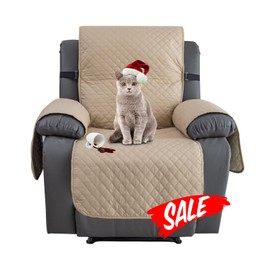 XINEAGE Water Resistant Recliner Cover, Nonslip recliner chair covers for reclining chair with Pockets, Quilted Thick Recliner Slipcovers for Pets and Kids (Recliner, Khaki)
