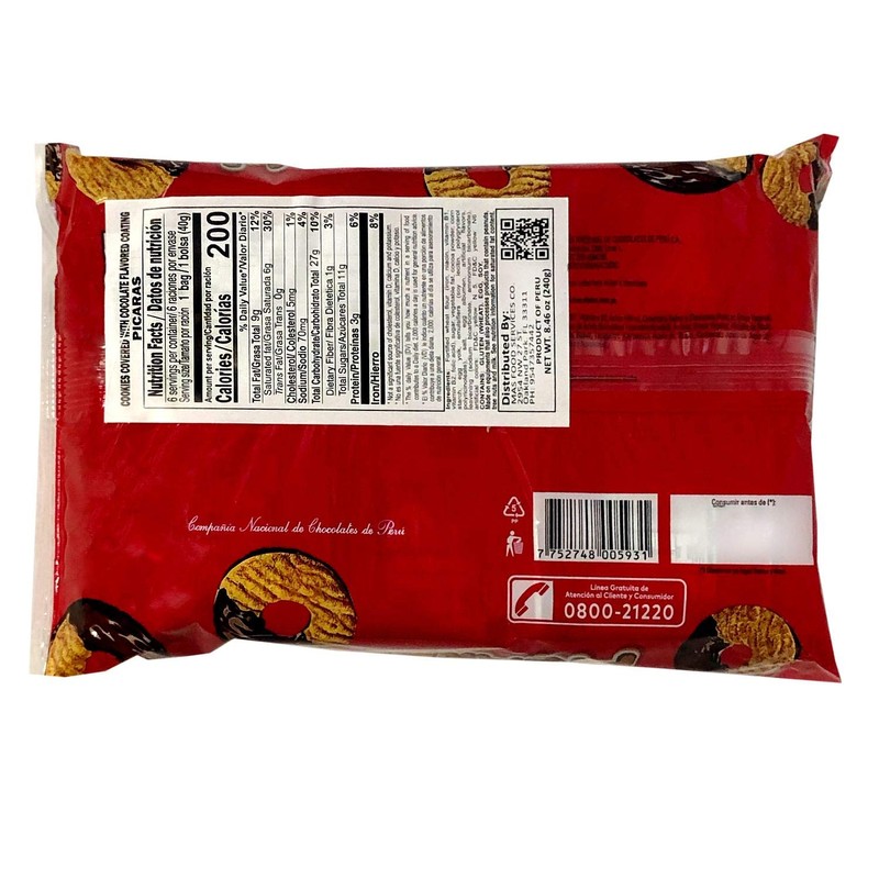 PICARAS Galletas Peruanas Bañadas en Chocolate 6 units x 40