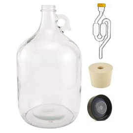 North Mountain Supply 1 Gallon Glass Fermenting Jug with Handle, 6.5 Rubber Stopper, Twin Bubble Airlock, Black Polyseal Lid