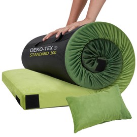 Memory Foam Camping Mattress, Comfortable Memory Foam Camping Pad with Pillow and Travel Bag, Portable, Foldable for Hiking & Travel, Green 75 * 38 * 3