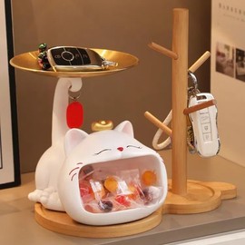 Itigoitie Cute Cat Desktop Clock Decoration,Smart Electronic Digital Mute Clock,Living Room Entryway Key Storage,Suitable for Housewarming Gift, Home Decoration