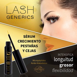 LASH GENERICS - Eyelash and Eyebrow Treatment 3 ml - Serum with High Growth, Density and Extension in 2 Weeks - With Micropeptides and Hyaluronic Acid
