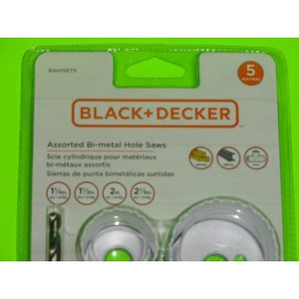 Black+Decker 5 pc Bi-Metal Hole Saws 1-1/4", 1-1/2", 2" +2-1/8" Wood, PVC, Metal