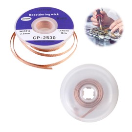 Pack of 2 Desoldering Wire, 3 m / 10 ft Desoldering Wire, 2.5 mm No-Clean Soldering Braid, Wicks Strands for Desoldering, Desoldering Wick for Removing Solder for Disassembling Electrical Components