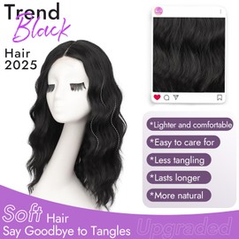 Eawwii Ombre Brown Short Wavy Wig for Women Lace Hairline Bob Style Synthetic Heat Resistant - Natural Appearance for Everyday Hairstyle 18 Inch