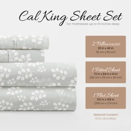 Linen Market Double-Brushed Patterned Microfiber California King Sheet Set 4 Piece – Oeko-TEX Certified Ultra Soft & Wrinkle-Free - 16" Deep Pocket Sheets Easy Care Cal-King Size - Wheatfield Gray