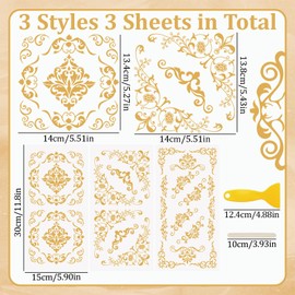 WANDIC 3 Pieces Peel Off Stickers Golden Retro Border European Style Stickers for DIY Scrapbooking Photo Album Furniture