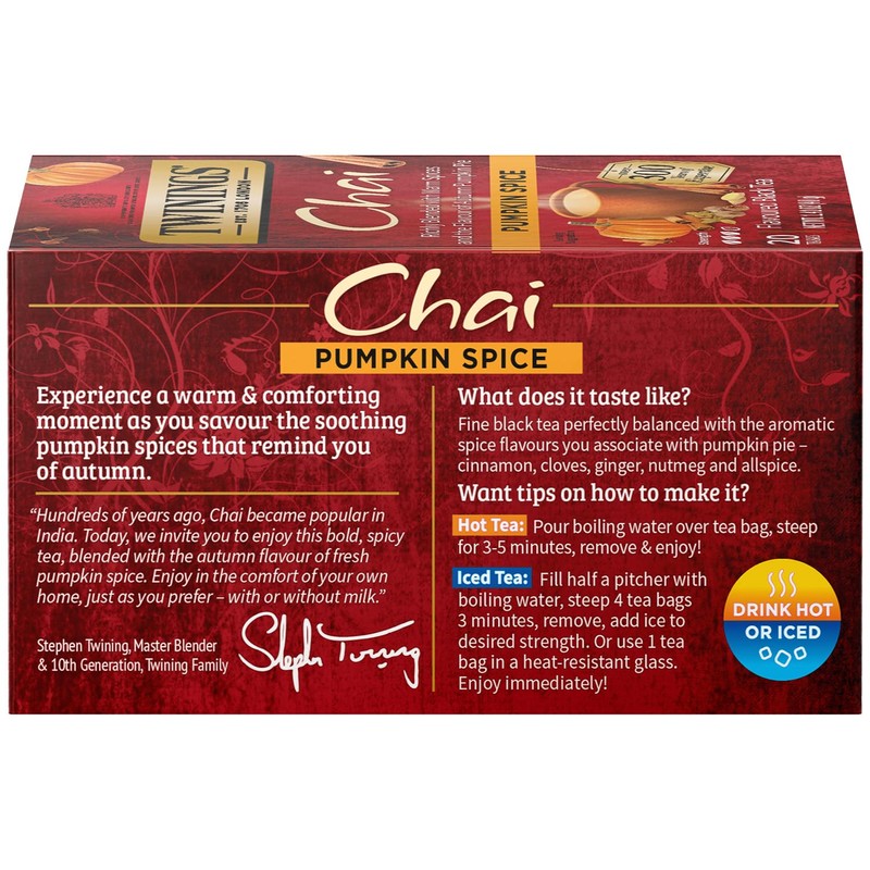 Twinings Pumpkin Spice Chai Tea, Caffeinated Black Tea Naturally Flavored