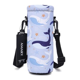 AMARY 750ML Neoprene Water Bottle Carrier Bag with Adjustable Shoulder Strap,Insulated Water Bottle Cover for Stainless Steel/Glass/Plastic Bottles 24OZ (Whale)