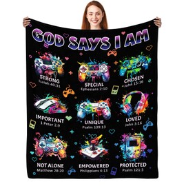 CIUGOIG Christian Gifts for Men Boys, God Says I Am Gamer Blanket 50"x60", Inspirational Religious Birthday Gifts for Game Lover Bible Verse Blanket, Gaming Gifts for Gamer, Christian Game Gifts