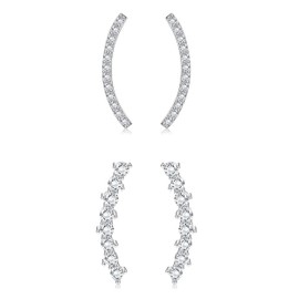 KALVICA 2 Pairs 925 Sterling Silver Stud Earrings Hypoallergenic Climber Earrings for Women | 19MM