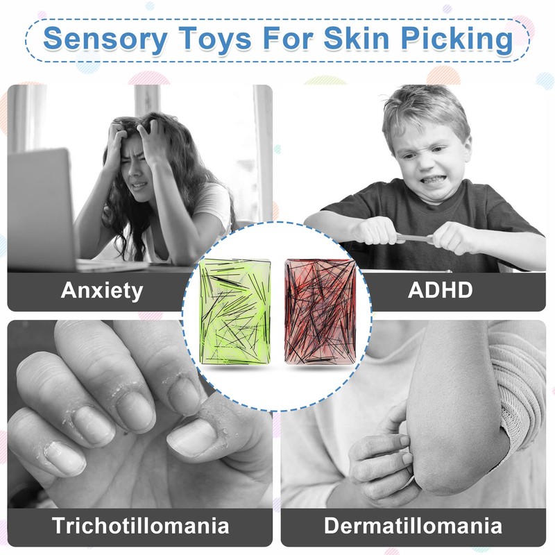 2 Pack Skin Picking Fidget Toys，Silicone Picking Pad with Tweezer,