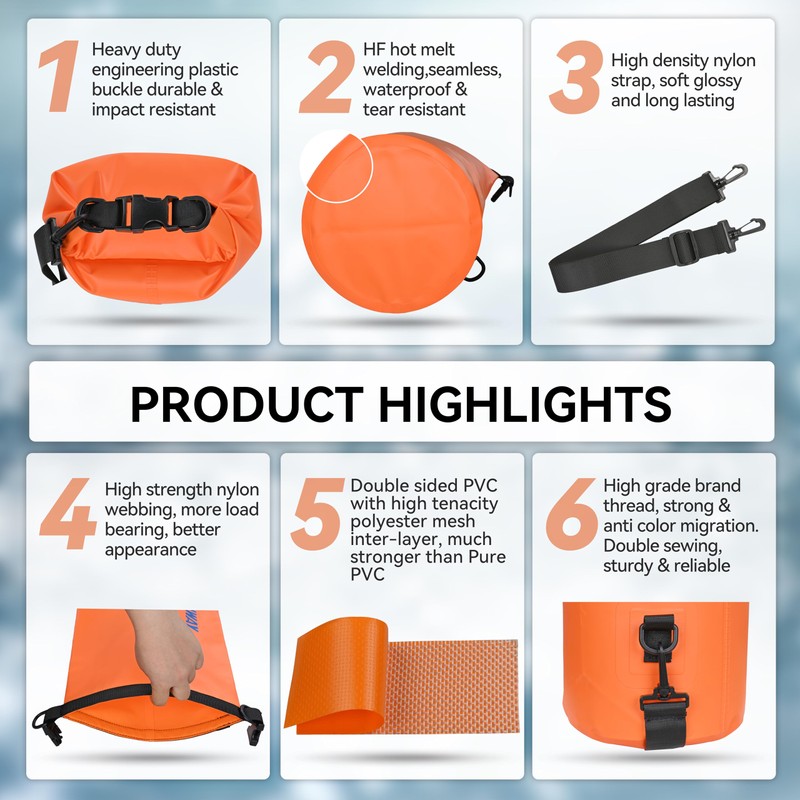 MARCHWAY Floating Waterproof Dry Bag Backpack 5L/10L/20L/30L/40L, Roll Top Sack