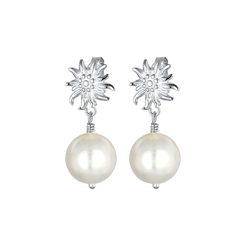 Elli Women 925 Silver Round Simulated Pearl FINEEARRING