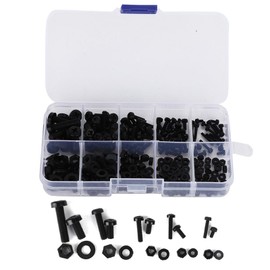 AYNEFY Plastic Nuts and Bolts, 270pcs M2-M5 Nylon Screw Nut Washer Assortment Kit, Black, Fastener Kit, Mechanical Fasteners, General-purpose use