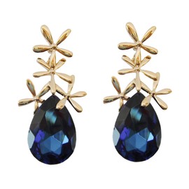 Navachi 18k Gold Plated Crystal Leaves Blue Pear-shaped Zirconia Az2307d Drop Dangle Earrings