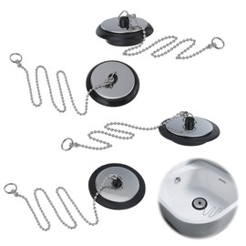4pcs Universal Bath Plug and Chain, Bathroom Sink Plug Replacement Kitchen Sink Plug with Sticky Hook, Drain Stopper Sink Stopper for Bath Plug Replacement (Size 4cm/1.6in, Chain 40cm/15.7in)