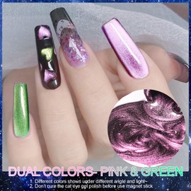 9D Cat Eye Gel Nail Polish, Chameleon Gel Polish Soak Off U V Light, Double Magic Colors Nail Polish Professional Use for Salon-E