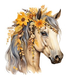 GRAZDesign Wall Sticker Horse with Flowers, Yellow for Girls, Wall Sticker for Children's Room and Girls' Room, Wall Decoration as Sticker - 34 x 30 cm