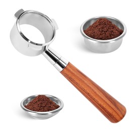 Bottomless Portafilter 54 mm 3 Ears Compatible with Sage/Breville Barista Series BES870/878/880 Espresso Machine, Bottomless Porta Filter 54 mm with 2 Filter Baskets, Walnut Handle