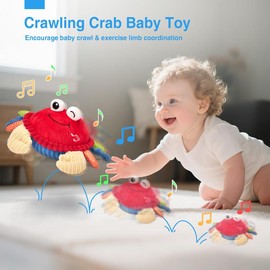 Baby Toys 12-18 Months, Musical Interactive Bouncing Crab Plush Toy - 48 Songs & Recording Feature, Dancing Walking Moving Bouncing Tummy Time Toy, Sensory Toys for Toddlers 1-3, Birthday Gifts for Infants