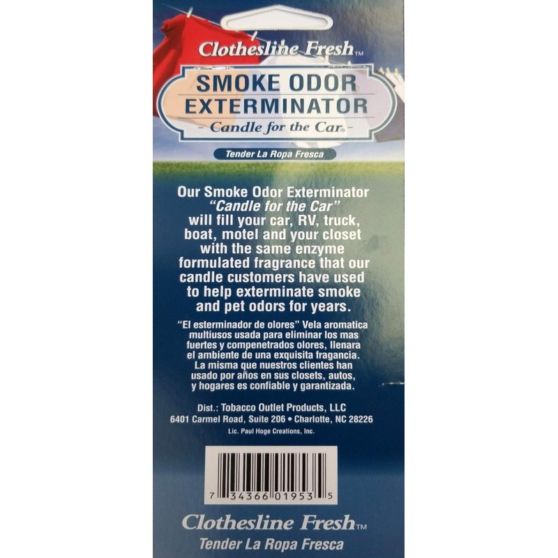 Smoke Odor Exterminator Candle for The Car, Clothesline Fresh
