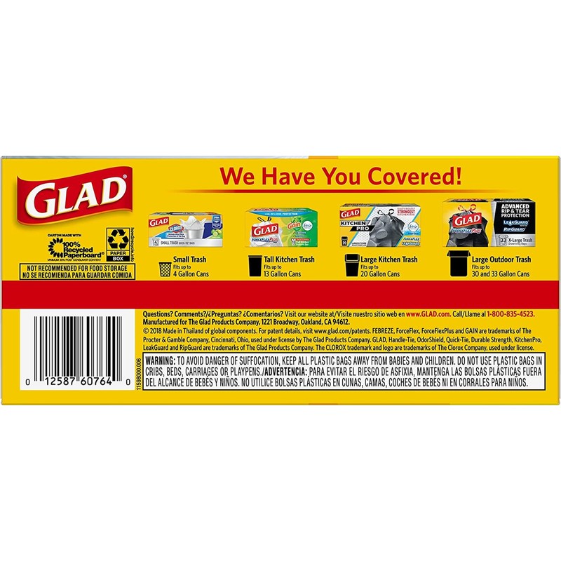 Glad 13 Gal. Tall Kitchen Handle-Tie Bags 50 ct (Pack