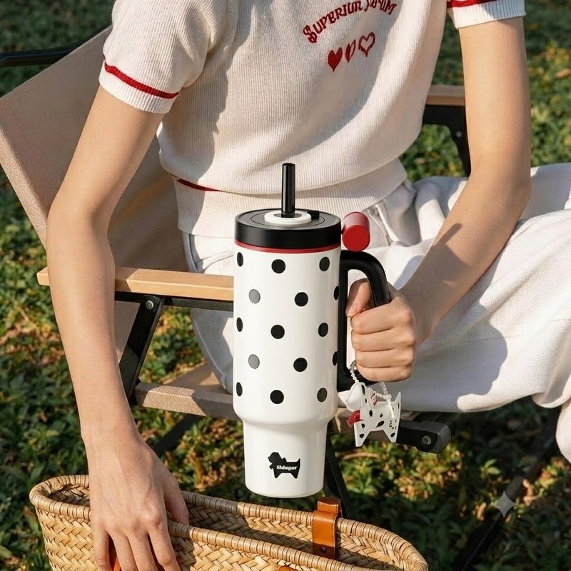 Sidagar 36oz Insulated Tumbler with Straw, Ceramic Water Bottle Travel