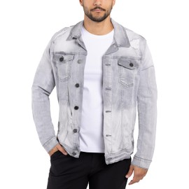 X RAY Mens Denim Jacket, Washed Ripped Distressed Flex Stretch Casual Trucker Biker Jeans Jacket for Men, Grey - Ripped, X-Large