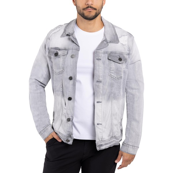 X RAY Mens Denim Jacket, Washed Ripped Distressed Flex Stretch