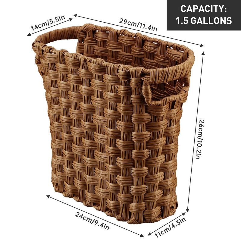 Wicker Waste Basket, Wicker Trash Can with Built-in Handles, Multifunctional