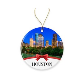 Houston Christmas Ornament, Christmas Ornaments Travel Souvenir Collection Gift for Family, Christmas Tree Ornament City Travel, Houston Travel Gift Xmas Holiday Printed on Both Sides