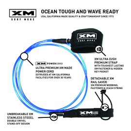 XM SURF MORE Premium Surfboard Leash, 5ft, Made in USA, Comp Cord Thickness (0.220in), Key Pocket, Unbreakable Swivels, Detachable Railsaver, Camo Leash, Camo Strap, Kink-Free [3 Year Warranty]