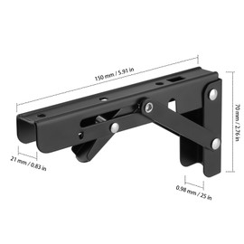 ZEONHAK 12 PCS 6 Inch Wall Mounted Folding Shelf Brackets, Folding Shelf Brackets Heavy Duty Black, Metal Folding L Brackets for Shelves, Small Triangle Collapsible Bracket for Table Bench