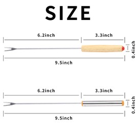 24 Pack 9.6 Inch Stainless Steel Fondue Forks, 12 Wood Handles and 12 Stainless Steel Handles, Heat Resistant Smores Sticks for Roast Meat Chocolate Dessert Cheese Marshmallows (6 Colors)