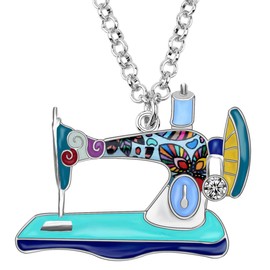 BONSNY Statement Enamel Rhinestone Chain Sewing Machine Necklaces Pendant Original Design for Women Jewelry (Purple)