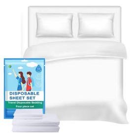 LRUUIDDE Disposable Travel Bed Sheets King Size, Disposable Hotel with Quilt Cover and Pillowcase, Disposable Bedding Travel Bedding Disposable Sheets for Business Travel Hotel Essentials( 4-Piece ) (1pack)