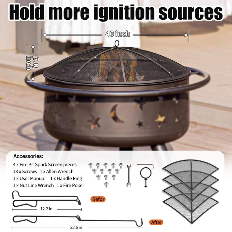 Fire Pit Spark Screen, 40Inch Fire Pit Lid Outdoor with