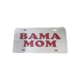 Laser Magic UNIVERSITY OF ALABAMA Tag BAMA MOM Silver w Crimson Letters Mirror Auto TAG NEW