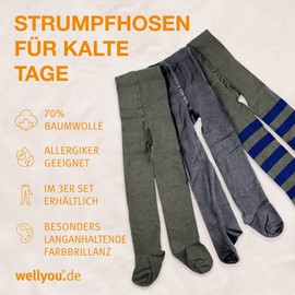 wellyou Baby/children's tights for girls, baby tights/children's tights olive green blue, high cotton content, set of 3, size 62-146 - olive, size: 134-146