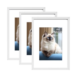 RUN HELIX Pack of 3 A4 Picture Frames, DIN A4 White Picture Frame, Can Be Hung or Placed on the Desk, Photo Frame, Poster Frame for Living Room, Bedroom, Study