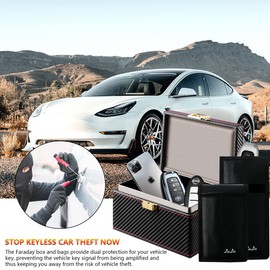 JXE JXO Faraday Box for Car Keys & 2 Pack Faraday Bag, Faraday Pouch for Car Keys, Rfid Box for Car Keys, Car Key Signal Blocking Box, Key Fob Signal Blocker, Key Fob Protector(Carbon Fiber Texture)