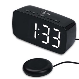 Loud Alarm Clock with Bed Shaker, Vibrating Alarm Clock for Heavy Sleepers, Multifunctional Digital Alarm Clock, Deaf and Hard of Hearing, Full Range Dimmer and Battery Backup (Black, 1)